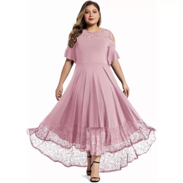 LALAGEN Womens Plus Size Lace Cold Shoulder Casual Long Plain Evening Party Maxi Dress L5XPink