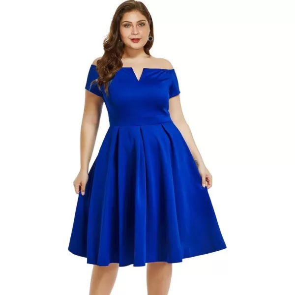 LALAGEN Womens Plus Size Vintage 1950s Party Cocktail Wedding Swing Midi DressBlue