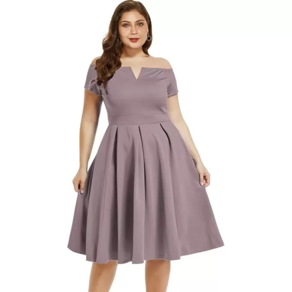 LALAGEN Womens Plus Size Vintage 1950s Party Cocktail Wedding Swing Midi DressGray Purple