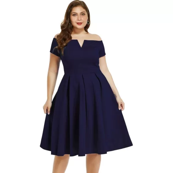 LALAGEN Womens Plus Size Vintage 1950s Party Cocktail Wedding Swing Midi DressNavy