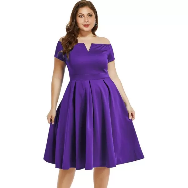 LALAGEN Womens Plus Size Vintage 1950s Party Cocktail Wedding Swing Midi DressPurple