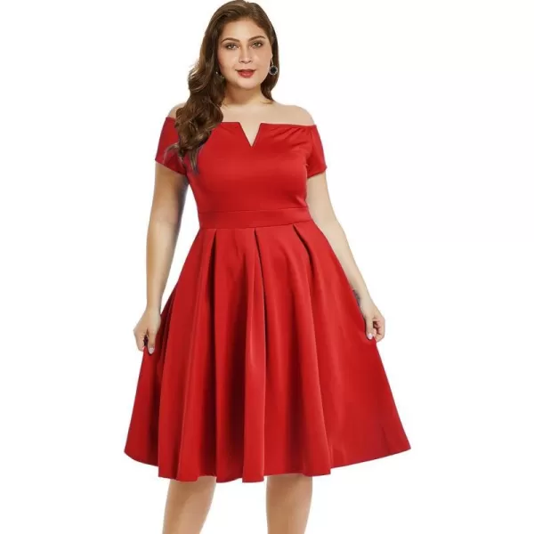 LALAGEN Womens Plus Size Vintage 1950s Party Cocktail Wedding Swing Midi DressRed