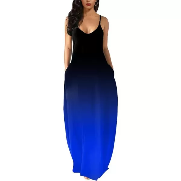 Wolddress Womens 2023 Casual Sleeveless Sundress Plus Size Loose Plain Long Summer Beach Maxi Dress with Pockets S5XBlack Blue