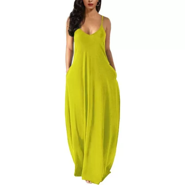 Wolddress Womens 2023 Casual Sleeveless Sundress Plus Size Loose Plain Long Summer Beach Maxi Dress with Pockets S5XBright Green