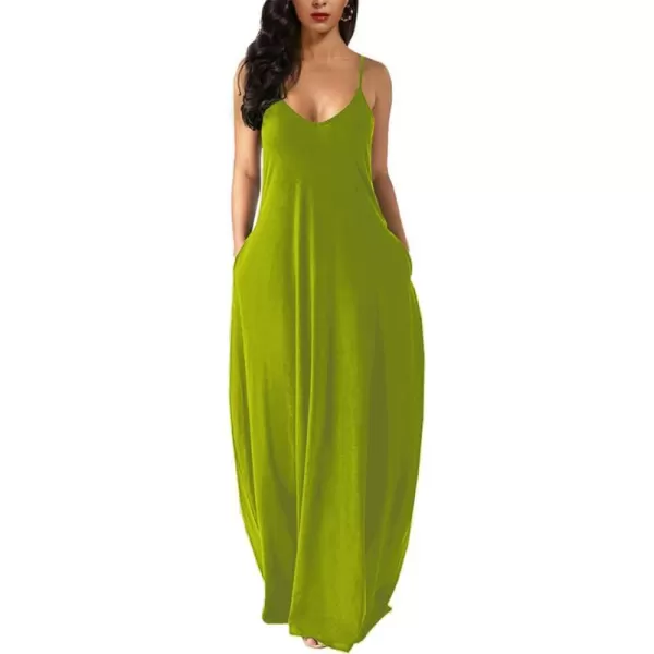 Wolddress Womens 2023 Casual Sleeveless Sundress Plus Size Loose Plain Long Summer Beach Maxi Dress with Pockets S5XGreen Apple