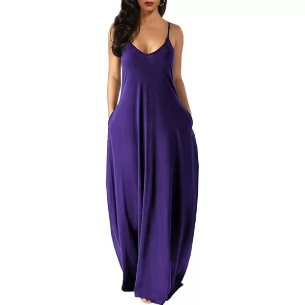 Wolddress Womens 2023 Casual Sleeveless Sundress Plus Size Loose Plain Long Summer Beach Maxi Dress with Pockets S5XPurple