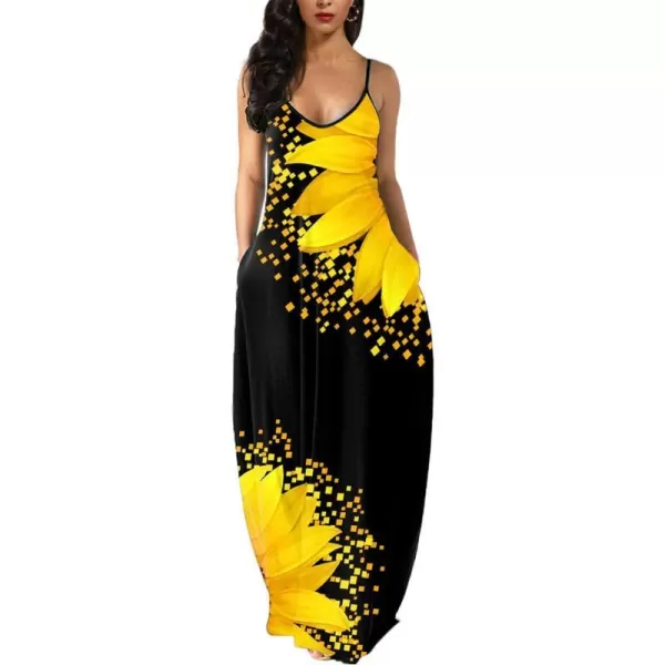 Wolddress Womens 2023 Casual Sleeveless Sundress Plus Size Loose Plain Long Summer Beach Maxi Dress with Pockets S5XSunflower Yellow