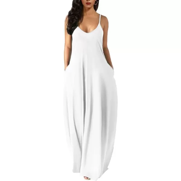 Wolddress Womens 2023 Casual Sleeveless Sundress Plus Size Loose Plain Long Summer Beach Maxi Dress with Pockets S5XWhite