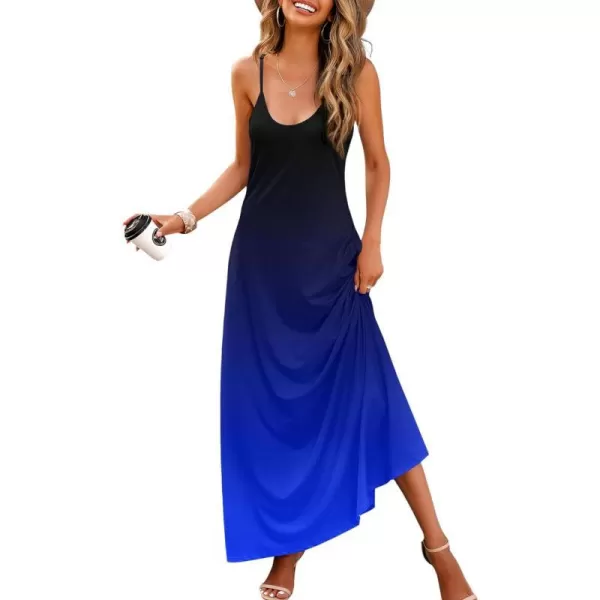 Wolddress Womens 2024 Casual Sleeveless Sundress Plus Size Loose Plain Long Summer Beach Maxi Dress with Pockets S5XBlack Blue