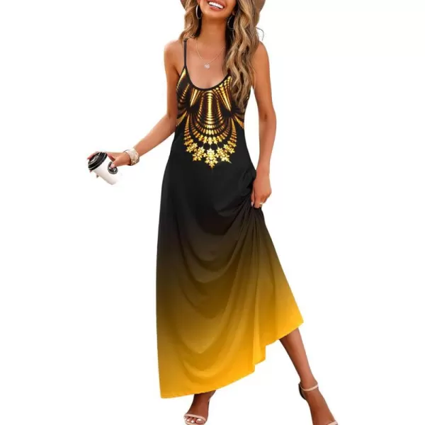 Wolddress Womens 2024 Casual Sleeveless Sundress Plus Size Loose Plain Long Summer Beach Maxi Dress with Pockets S5XBlackGold