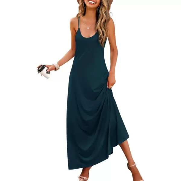 Wolddress Womens 2024 Casual Sleeveless Sundress Plus Size Loose Plain Long Summer Beach Maxi Dress with Pockets S5XDeep Green