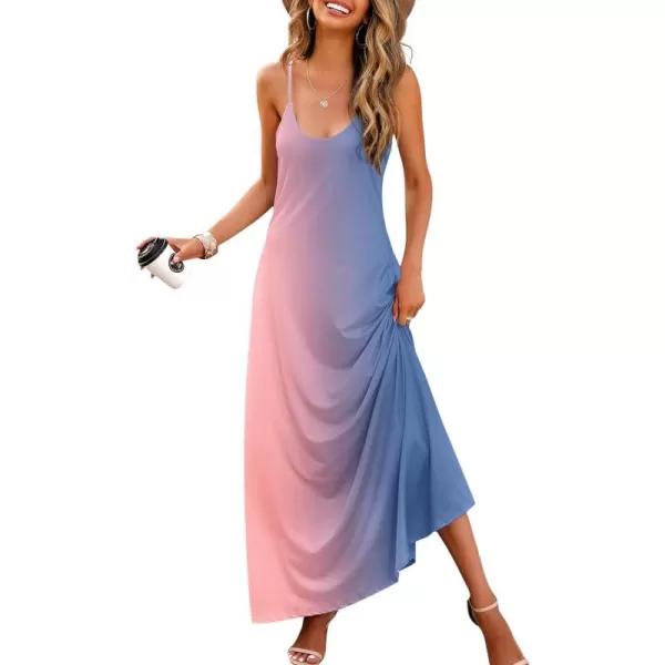 Wolddress Womens 2024 Casual Sleeveless Sundress Plus Size Loose Plain Long Summer Beach Maxi Dress with Pockets S5XGradientbabyblue Pink