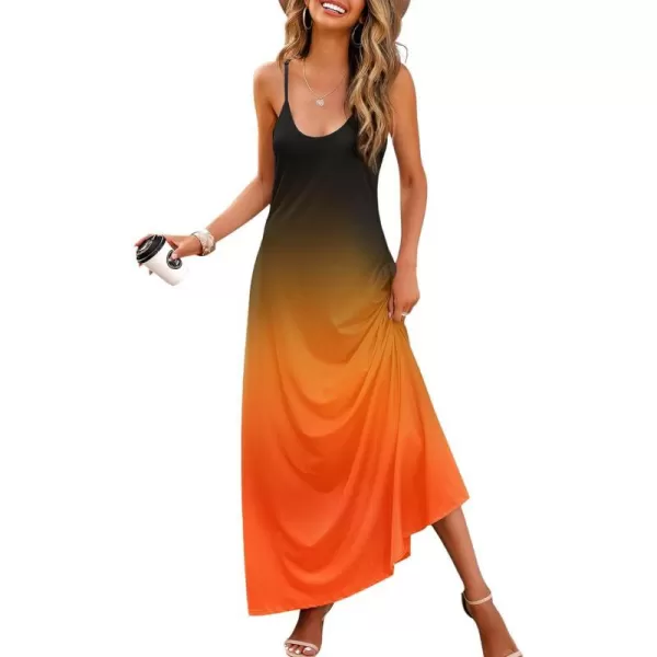 Wolddress Womens 2024 Casual Sleeveless Sundress Plus Size Loose Plain Long Summer Beach Maxi Dress with Pockets S5XGradientorange Black