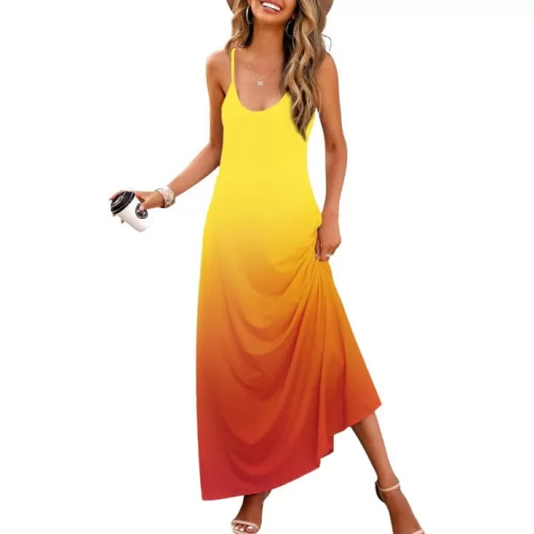 Wolddress Womens 2024 Casual Sleeveless Sundress Plus Size Loose Plain Long Summer Beach Maxi Dress with Pockets S5XGradientyellow Orange