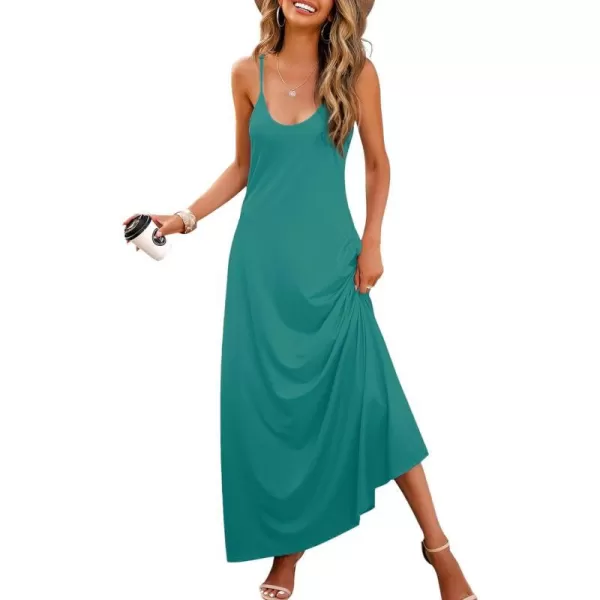 Wolddress Womens 2024 Casual Sleeveless Sundress Plus Size Loose Plain Long Summer Beach Maxi Dress with Pockets S5XLake Blue