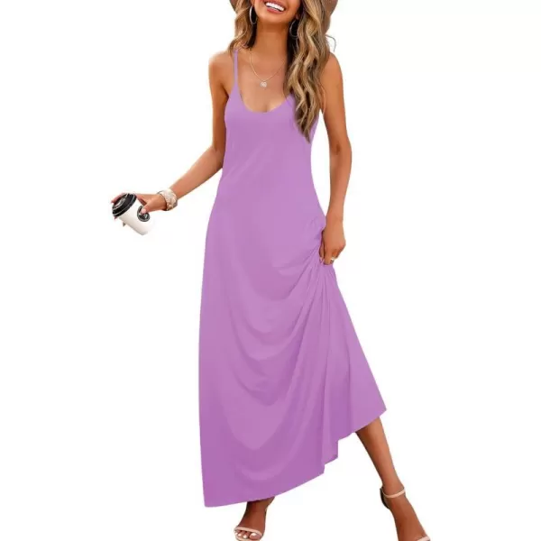 Wolddress Womens 2024 Casual Sleeveless Sundress Plus Size Loose Plain Long Summer Beach Maxi Dress with Pockets S5XViolet