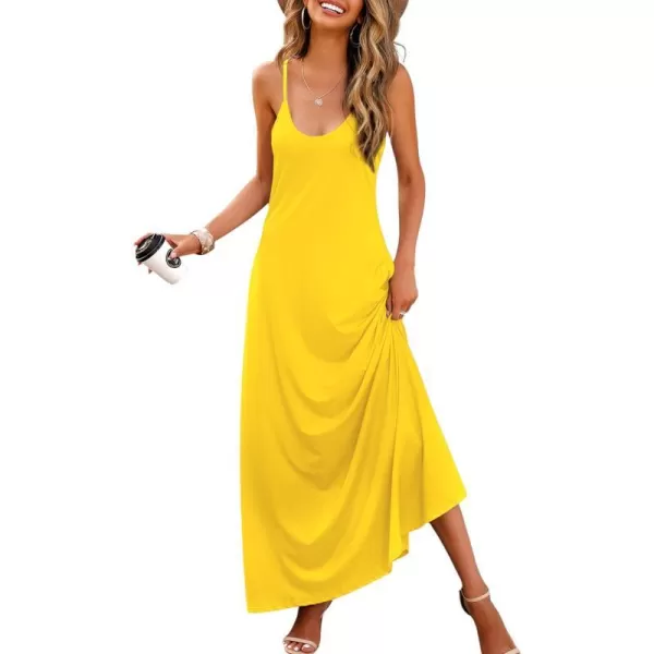 Wolddress Womens 2024 Casual Sleeveless Sundress Plus Size Loose Plain Long Summer Beach Maxi Dress with Pockets S5XYellow