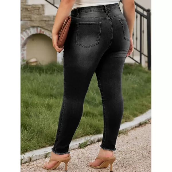 LALAGEN Women 2024 Plus Size Skinny Jeans Stretchy High Waisted Ankle Jean Destroyed Ripped Denim PantsBlack