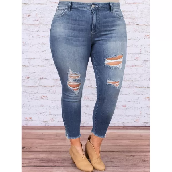 LALAGEN Women 2024 Plus Size Skinny Jeans Stretchy High Waisted Ankle Jean Destroyed Ripped Denim PantsBlue