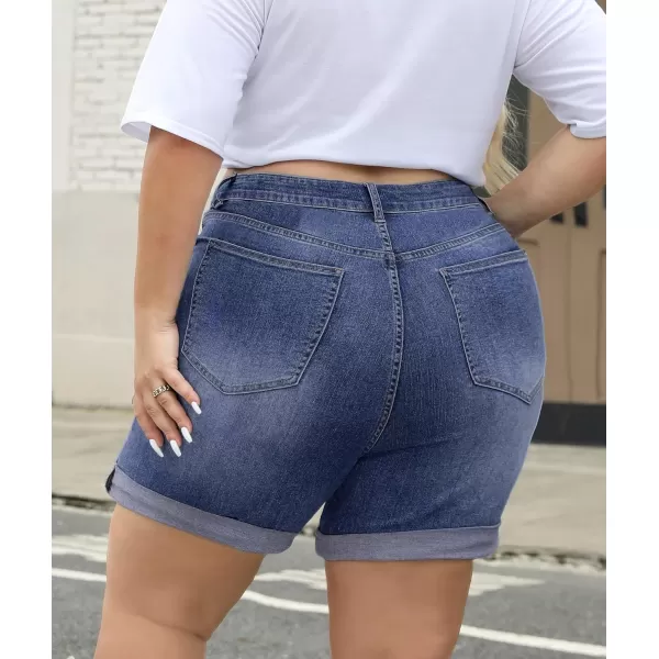 LALAGEN Women Plus Size Jean Shorts Stretchy High Waisted Distressed Ripped Denim Shorts Trendy Summer Casual JortsBlue