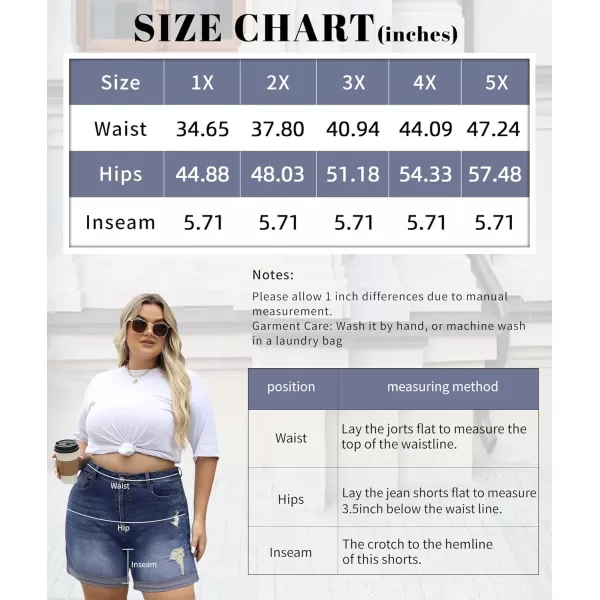 LALAGEN Women Plus Size Jean Shorts Stretchy High Waisted Distressed Ripped Denim Shorts Trendy Summer Casual JortsBlue