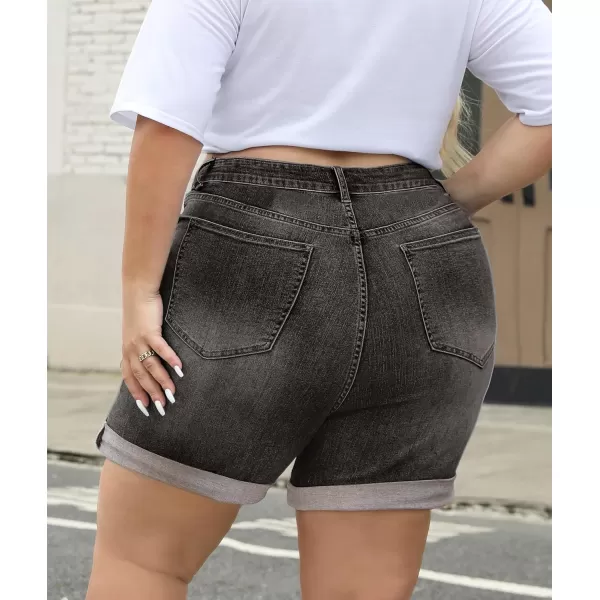 LALAGEN Women Plus Size Jean Shorts Stretchy High Waisted Distressed Ripped Denim Shorts Trendy Summer Casual JortsGrey