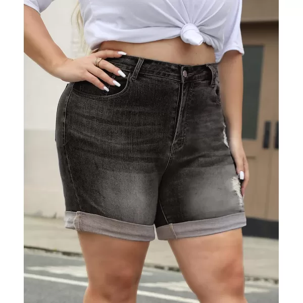 LALAGEN Women Plus Size Jean Shorts Stretchy High Waisted Distressed Ripped Denim Shorts Trendy Summer Casual JortsGrey