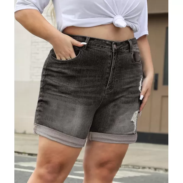 LALAGEN Women Plus Size Jean Shorts Stretchy High Waisted Distressed Ripped Denim Shorts Trendy Summer Casual JortsGrey