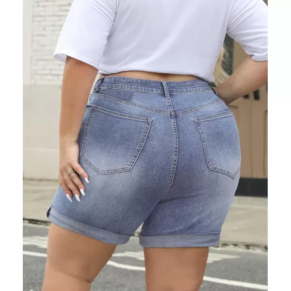 LALAGEN Women Plus Size Jean Shorts Stretchy High Waisted Distressed Ripped Denim Shorts Trendy Summer Casual JortsLight Blue