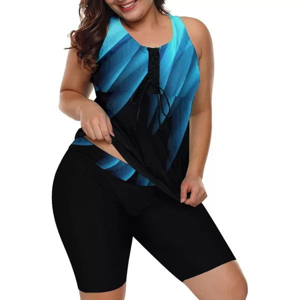 LALAGEN Womens 2024 Plus Size Tankini Swimsuit Rash Guard Capris Athletic Two Piece Swimwear Bathing Suits for Women S5XBlack Blue