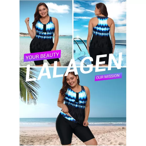 LALAGEN Womens 2024 Plus Size Tankini Swimsuit Rash Guard Capris Athletic Two Piece Swimwear Bathing Suits for Women S5XBlue Lightning