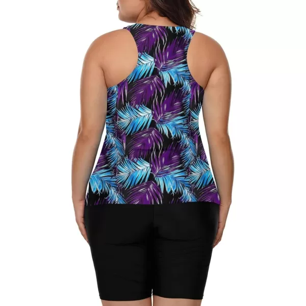 LALAGEN Womens 2024 Plus Size Tankini Swimsuit Rash Guard Capris Athletic Two Piece Swimwear Bathing Suits for Women S5XBlue Purple Leafs