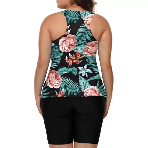 LALAGEN Womens 2024 Plus Size Tankini Swimsuit Rash Guard Capris Athletic Two Piece Swimwear Bathing Suits for Women S5XFloral Black Nude