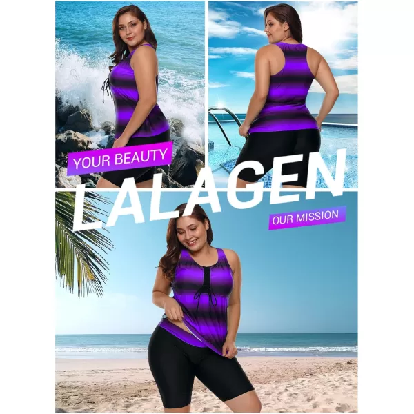 LALAGEN Womens 2024 Plus Size Tankini Swimsuit Rash Guard Capris Athletic Two Piece Swimwear Bathing Suits for Women S5XPurple