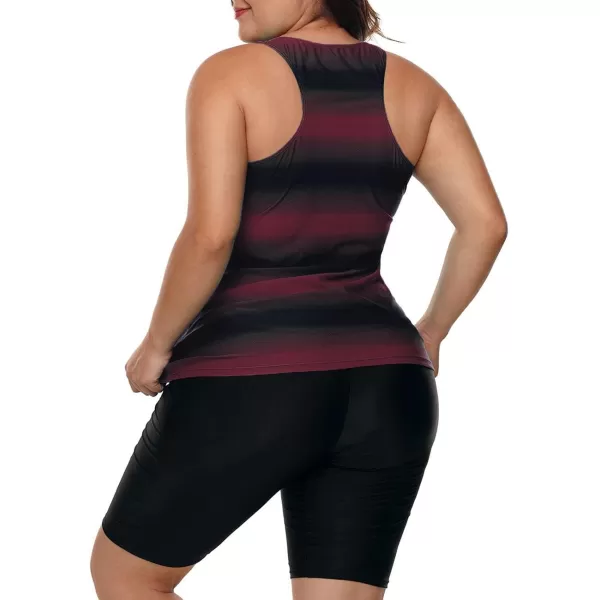 LALAGEN Womens 2024 Plus Size Tankini Swimsuit Rash Guard Capris Athletic Two Piece Swimwear Bathing Suits for Women S5XStripe Wine Black