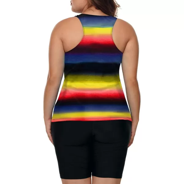 LALAGEN Womens 2024 Plus Size Tankini Swimsuit Rash Guard Capris Athletic Two Piece Swimwear Bathing Suits for Women S5XYellow Stripe