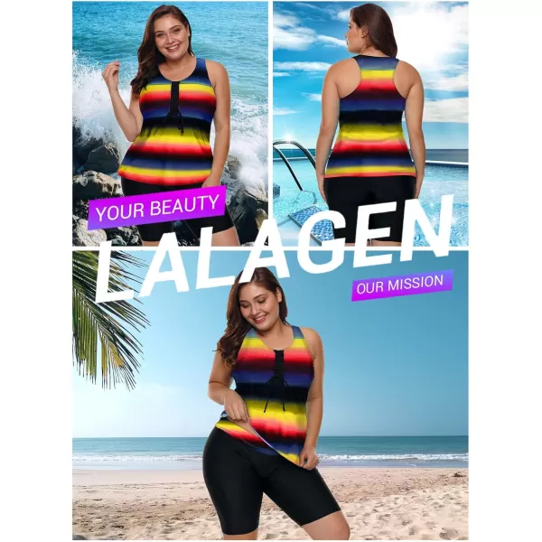 LALAGEN Womens 2024 Plus Size Tankini Swimsuit Rash Guard Capris Athletic Two Piece Swimwear Bathing Suits for Women S5XYellow Stripe