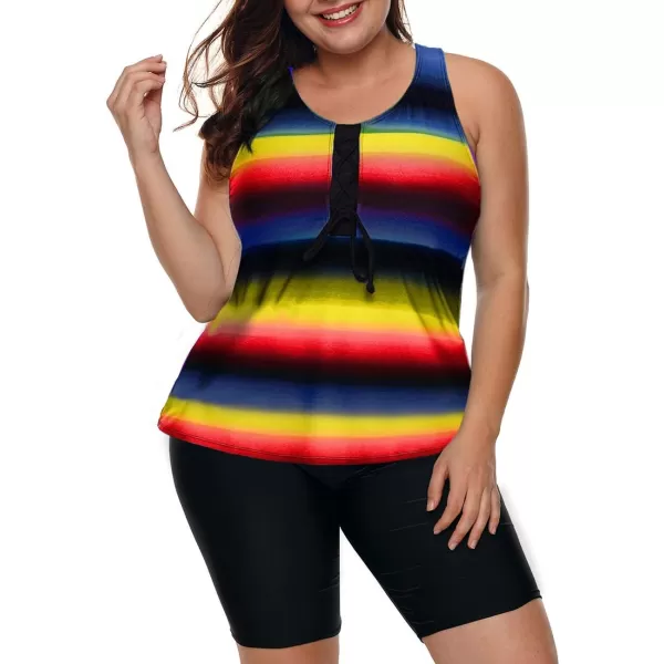 LALAGEN Womens 2024 Plus Size Tankini Swimsuit Rash Guard Capris Athletic Two Piece Swimwear Bathing Suits for Women S5XYellow Stripe