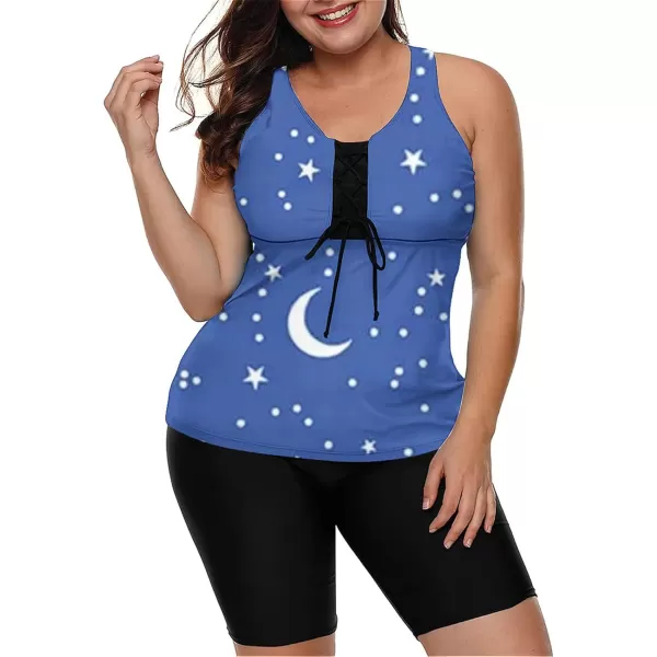 LALAGEN Womens 2024 Plus Size Tankini Swimsuit Rash Guard Capris Athletic Two Piece Swimwear Bathing Suits for Women S5XZblue Starry Sky