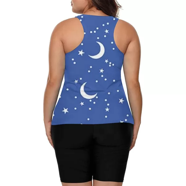 LALAGEN Womens 2024 Plus Size Tankini Swimsuit Rash Guard Capris Athletic Two Piece Swimwear Bathing Suits for Women S5XZblue Starry Sky