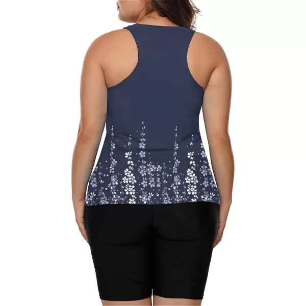 LALAGEN Womens 2024 Plus Size Tankini Swimsuit Rash Guard Capris Athletic Two Piece Swimwear Bathing Suits for Women S5XZdark Grey Flowers