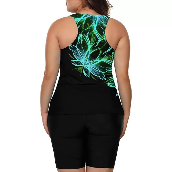 LALAGEN Womens 2024 Plus Size Tankini Swimsuit Rash Guard Capris Athletic Two Piece Swimwear Bathing Suits for Women S5XZgreen Flower