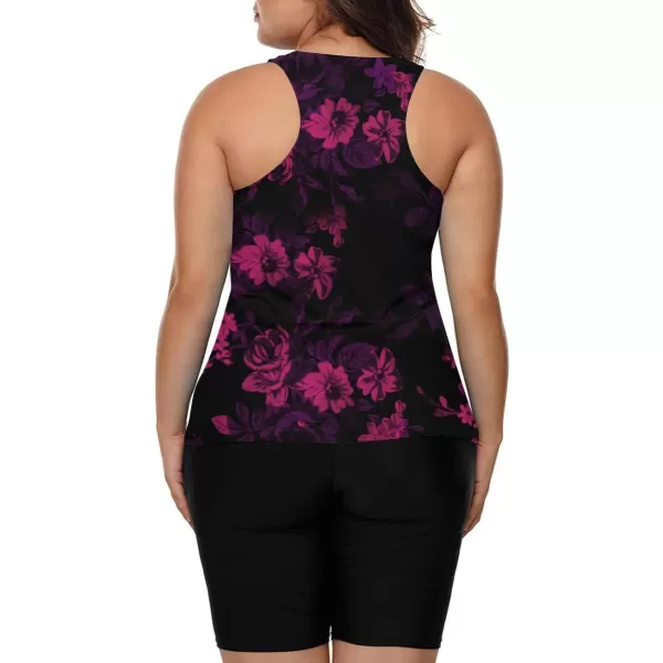 LALAGEN Womens 2024 Plus Size Tankini Swimsuit Rash Guard Capris Athletic Two Piece Swimwear Bathing Suits for Women S5XZpurple Flowers