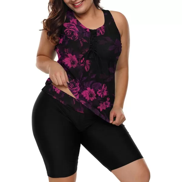 LALAGEN Womens 2024 Plus Size Tankini Swimsuit Rash Guard Capris Athletic Two Piece Swimwear Bathing Suits for Women S5XZpurple Flowers