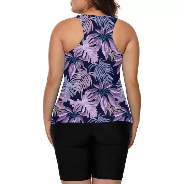 LALAGEN Womens 2024 Plus Size Tankini Swimsuit Rash Guard Capris Athletic Two Piece Swimwear Bathing Suits for Women S5XZpurple Leaves