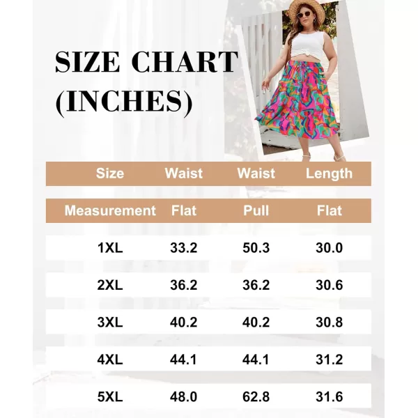 LALAGEN Womens Plus Size Boho Midi Skirt Elastic High Waist Summer Flowy A Line Long Midi Skirt with PocketsAbstract Print