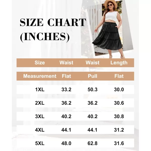 LALAGEN Womens Plus Size Boho Midi Skirt Elastic High Waist Summer Flowy A Line Long Midi Skirt with PocketsBlack