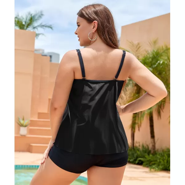 LALAGEN Womens Plus Size Tankini Swimsuit Two Piece Bathing Suits Swim Tank Top with Boy ShortBlack