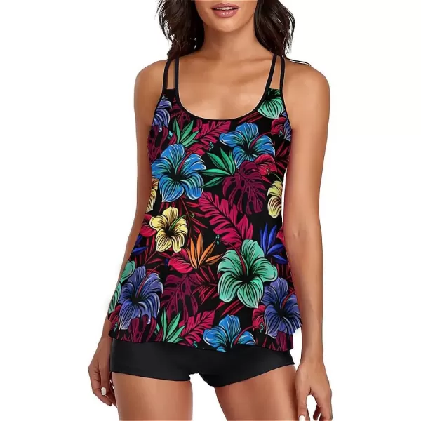 LALAGEN Womens Plus Size Tankini Swimsuit Two Piece Bathing Suits Swim Tank Top with Boy ShortZcolorful Flower