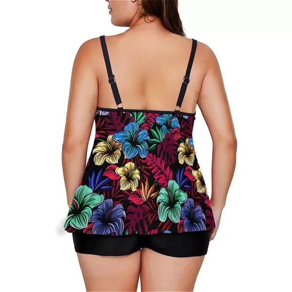 LALAGEN Womens Plus Size Tankini Swimsuit Two Piece Bathing Suits Swim Tank Top with Boy ShortZcolorful Flower